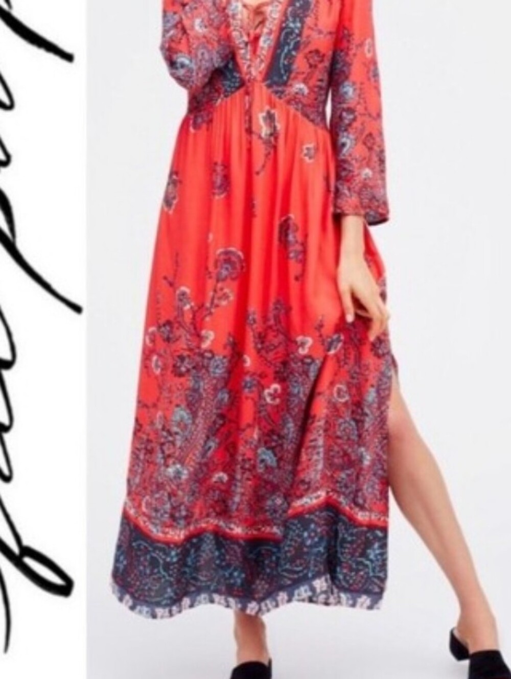 Free People If You Only Knew Dress Boho Floral Vneck Flowy Medium Maxi - Picture 5 of 11